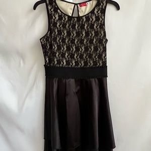 Vintage formal black satin and lace dress, perfect for teens!
